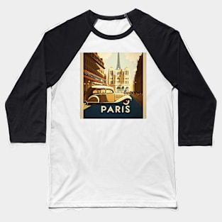 Paris Streetscape Vintage Travel Art Poster Baseball T-Shirt